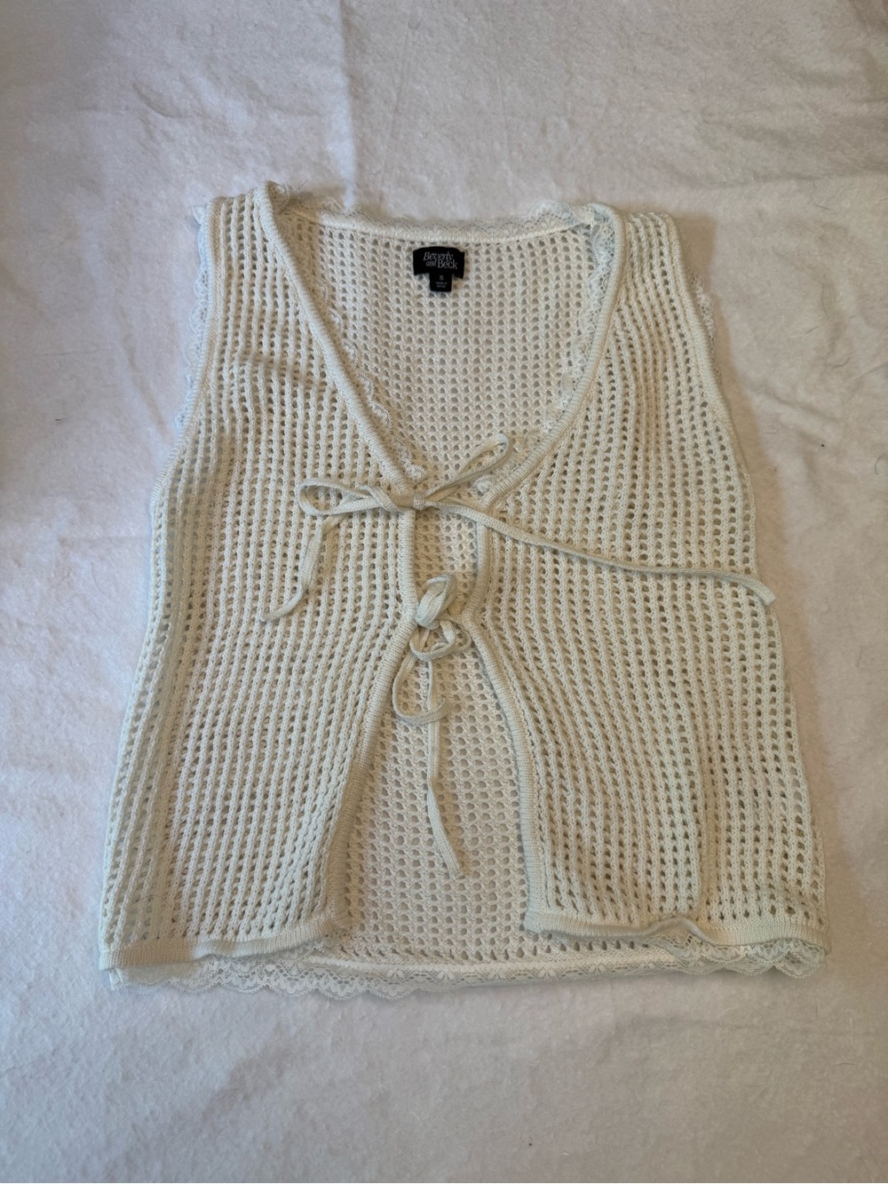 Express Cream Open-Knit Tie-Front Tank Vest